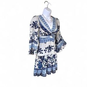 Floral Blue, Grey and White Dress